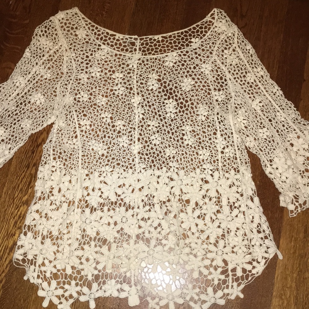 Free People Cream Crochet Blouse